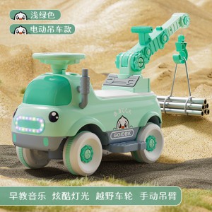 儿童工程车可坐人可骑行电动儿童滑行工程车四轮儿童钩机