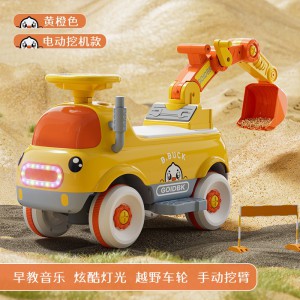 儿童工程车可坐人可骑行电动儿童滑行工程车四轮儿童钩机