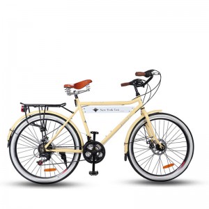 复古款成人脚踏车 黄/绿双色26#双碟刹变速单车 北欧风男女自行车