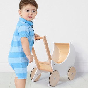 Nordic style children&#039;s stroller, wooden toddler walker, shopping cart, play house storage, small stroller, toy