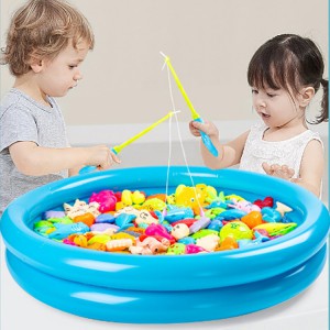 Magnetic fishing toy pool set for children fishing inflatable summer indoor water toys parent-child game fishing pond