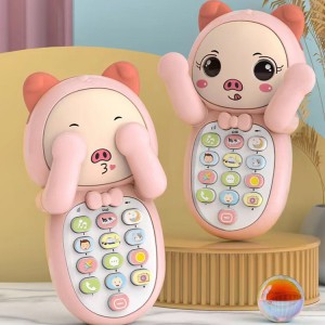 Early childhood education children&#039;s cartoon face-changing piggy simulation mobile phone can bite music story telephone educational toys