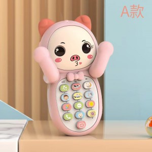 Early childhood education children&#039;s cartoon face-changing piggy simulation mobile phone can bite music story telephone educational toys