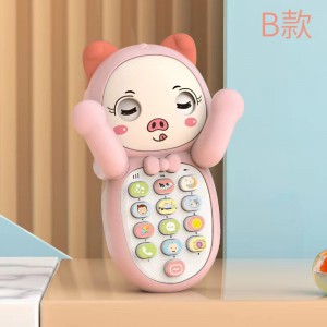 Early childhood education children&#039;s cartoon face-changing piggy simulation mobile phone can bite music story telephone educational toys