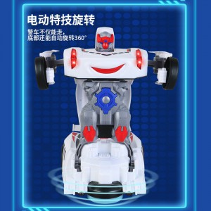 电动变形警车发光音乐自动变形机器人万向汽车儿童玩具车