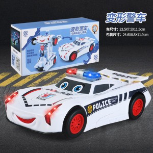 电动变形警车发光音乐自动变形机器人万向汽车儿童玩具车