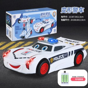 电动变形警车发光音乐自动变形机器人万向汽车儿童玩具车