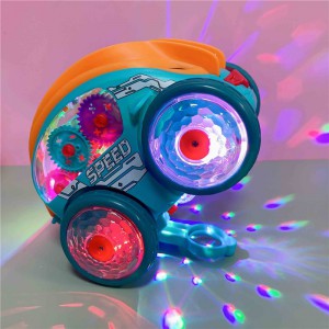 电动特技旋转自动翻斗车带齿轮炫彩灯光音乐玩具