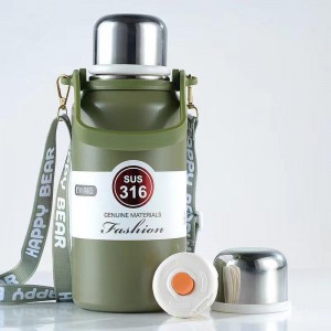 316不锈钢真空保温杯提手便携斜跨旅行壶户外大容量运动水壶