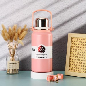 316不锈钢真空保温杯提手便携斜跨旅行壶户外大容量运动水壶