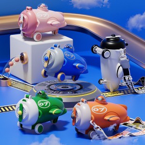 新款高颜值儿童飞机型塑料杯可饮可玩带吸管杯户外便携背带式水杯