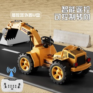 Larger electric excavator remote control toy for kids can ride on four wheels of an excavator construction vehicle