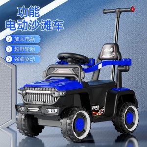 Children&#039;s electric car with fence, can be used as a stroller, dual-use, four-wheel charging, multi-function beach bike, can ride on a human toy car