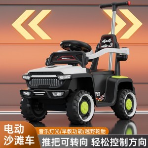 Children&#039;s electric car with fence, can be used as a stroller, dual-use, four-wheel charging, multi-function beach bike, can ride on a human toy car