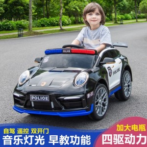 儿童电动四轮警车玩具车保时捷带遥控男女小孩可坐充电童车