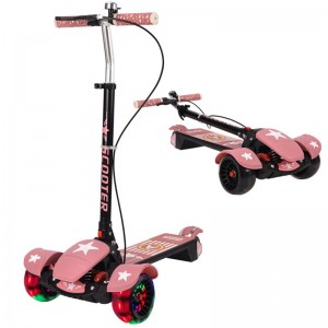 Children&#039;s scooter folding oversized pedals with shock absorption flash wheels 3-16 years old, height adjustment, thick