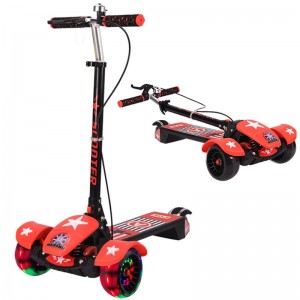 Children&#039;s scooter folding oversized pedals with shock absorption flash wheels 3-16 years old, height adjustment, thick