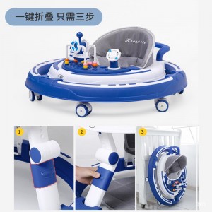 新款婴儿学步车防O型腿防侧翻宝宝学行车可调高低一键折叠学步车