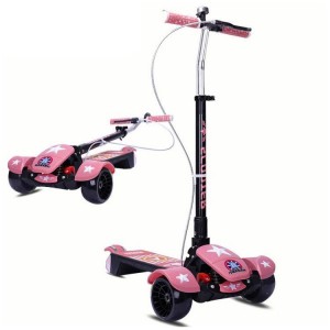 大童音乐灯光滑板车溜溜车折叠脚踏车 3-16岁可用三轮全闪滑板车