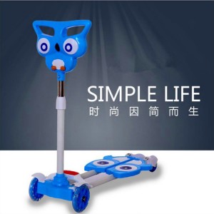 儿童蛙式剪刀车滑板车扭扭车四轮脚踏闪光滑行车3-8岁猫头鹰