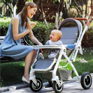 Baby stroller, can sit and lie down, lightweight and foldable, four-wheel suspension, newborn stroller, baby stroller