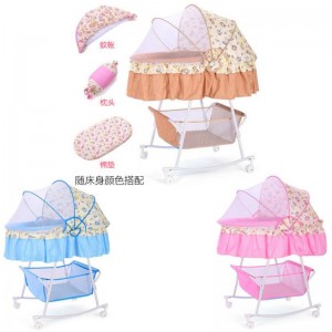 小摇床新生儿床摇摇床带蚊帐多功能安抚bb床带滚轮睡篮婴儿摇篮床