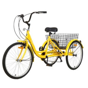 欧式 人力三轮车 成人24寸 脚踏后7速变速老年农用三轮自行车带框