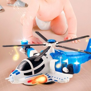 儿童电动武装战斗机 变形飞机玩具万向轮直升机360度旋转声光音乐