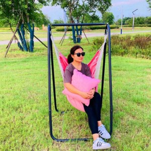 折叠双人秋千椅家用卧室悬挂吊椅靠垫挂户外躺寝室可盘腿吊床架子