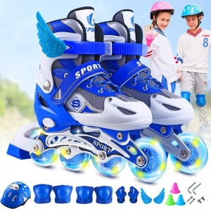 Ice Skates Kids Full Set Adjustable Flash Inline Wheels Kids Roller Skates Ice Skates Roller Skates for Boys Girls