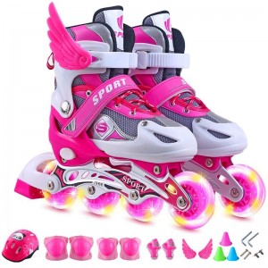 Ice Skates Kids Full Set Adjustable Flash Inline Wheels Kids Roller Skates Ice Skates Roller Skates for Boys Girls