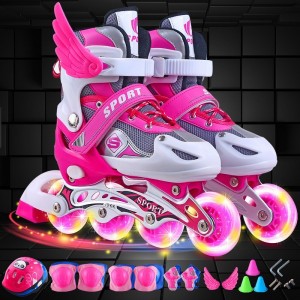 Ice Skates Kids Full Set Adjustable Flash Inline Wheels Kids Roller Skates Ice Skates Roller Skates for Boys Girls