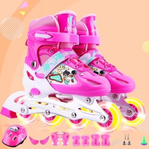 Children's ice skates, single flash, full set of roller skates, full set of roller skates, kids skates, adjustable in line