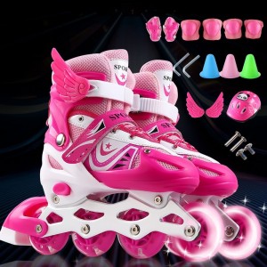 Single flash children's ice skates PVC wheels full set roller skates skates for men and women with adjustable pulleys manufacturer