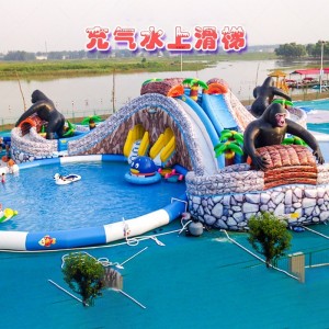 Mobile large-scale water park equipment children's inflatable water slide toy walkthrough outdoor stand pool manufacturer