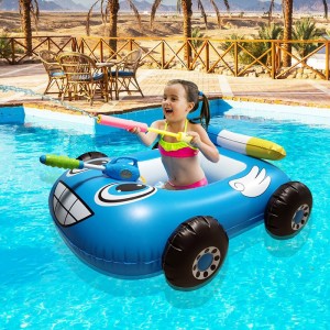 Ready stock PVC children's inflatable police car seat with water gun, baby summer water spray truck floating row