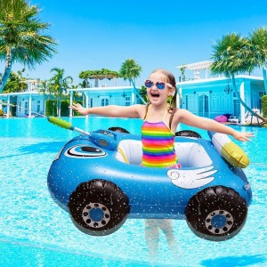 Ready stock PVC children's inflatable police car seat with water gun, baby summer water spray truck floating row