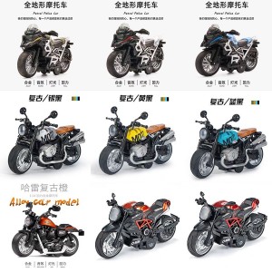 儿童玩具警车模型仿真摩托车合金车模男孩回力玩具车灯光声效男生