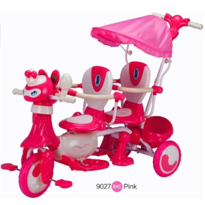 儿童双胞胎三轮车 脚踏车双座带推杆音乐 带遮阳蓬