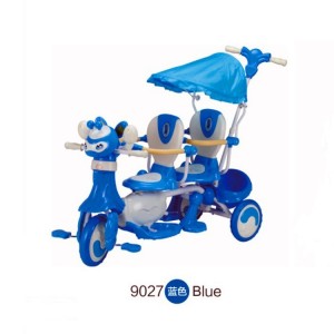 儿童双胞胎三轮车 脚踏车双座带推杆音乐 带遮阳蓬