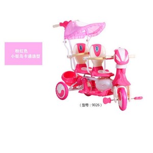 儿童双胞胎三轮车 脚踏车双座带推杆音乐 带遮阳蓬