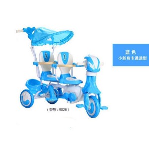 儿童双胞胎三轮车 脚踏车双座带推杆音乐 带遮阳蓬