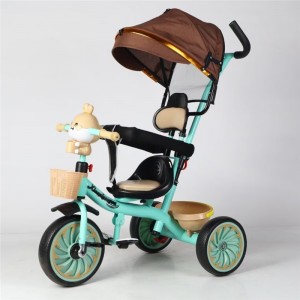 儿童三轮车自行车四合一带蓬手推车宝宝脚踏车音乐灯光玩具车