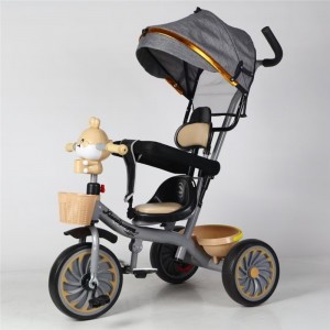 儿童三轮车自行车四合一带蓬手推车宝宝脚踏车音乐灯光玩具车