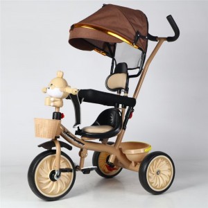 儿童三轮车自行车四合一带蓬手推车宝宝脚踏车音乐灯光玩具车