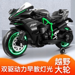 炫酷儿童电动大号摩托车男女孩可坐宝宝双驱动灯光早教音乐玩具车