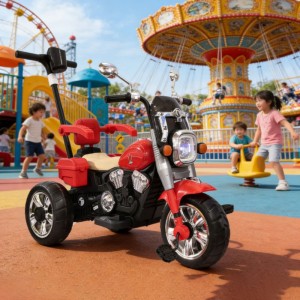 塑料电动摩托车儿童 5-7 岁男女通用推把三轮车滑行电动三轮车