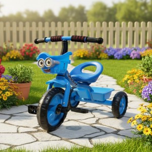 带篮儿童三轮车带踏板塑料材质卡通图案男女通用室内外使用三轮脚踏车