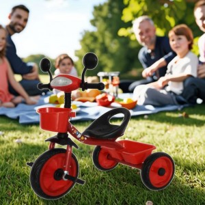 新款儿童三轮车婴儿 3 轮骑乘音乐适合 2 岁橡胶轮塑料三轮脚踏车