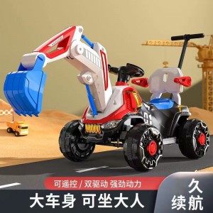 新款儿童电动挖掘机2-8岁男女孩四轮挖机钩机户外挖土玩具车